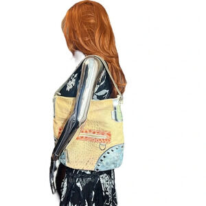 Braccialini Italian Leather Purse Pastel Shoulder Bag‎ Large Colorblock Embossed